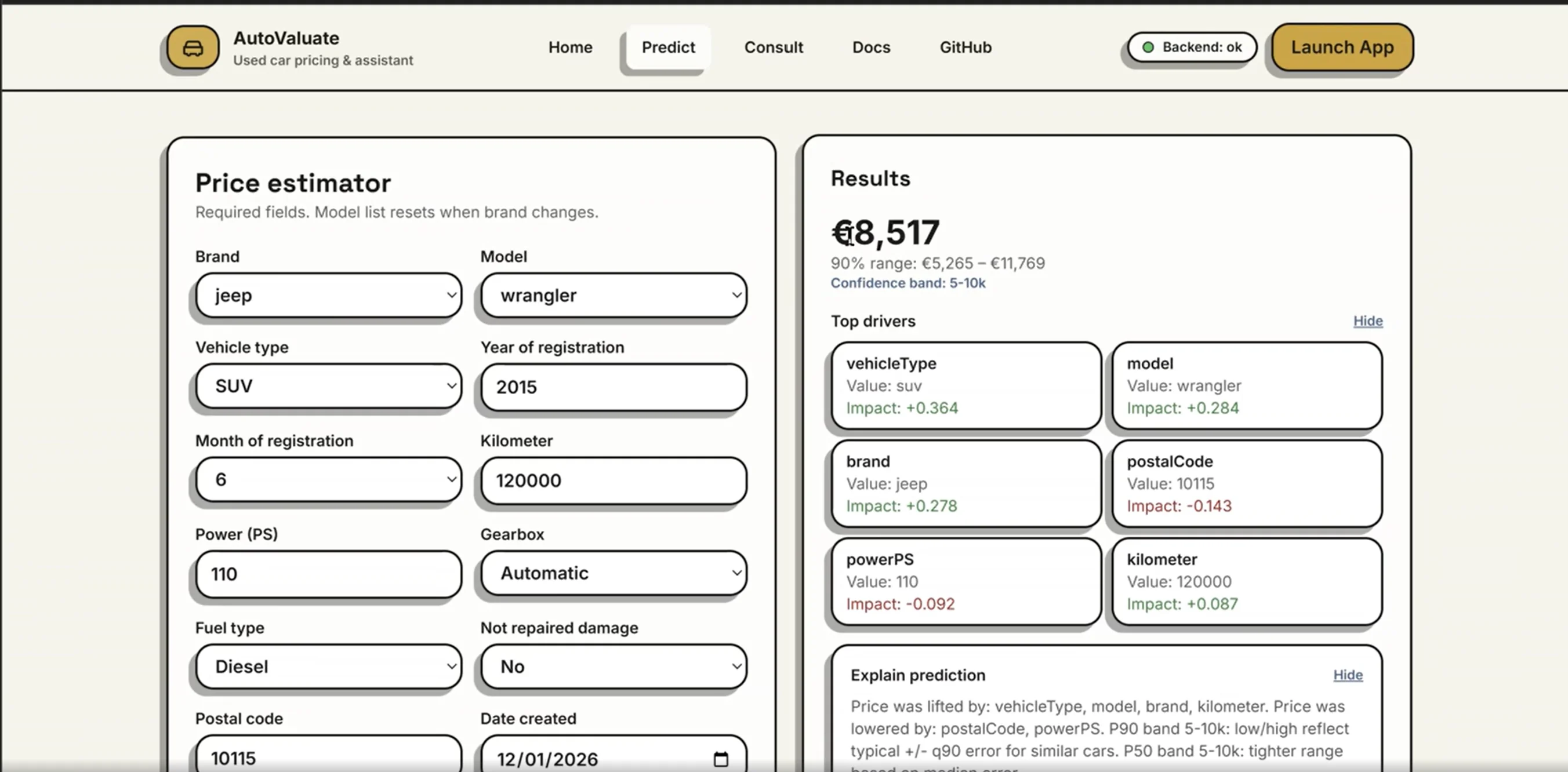 AutoValuate: price prediction