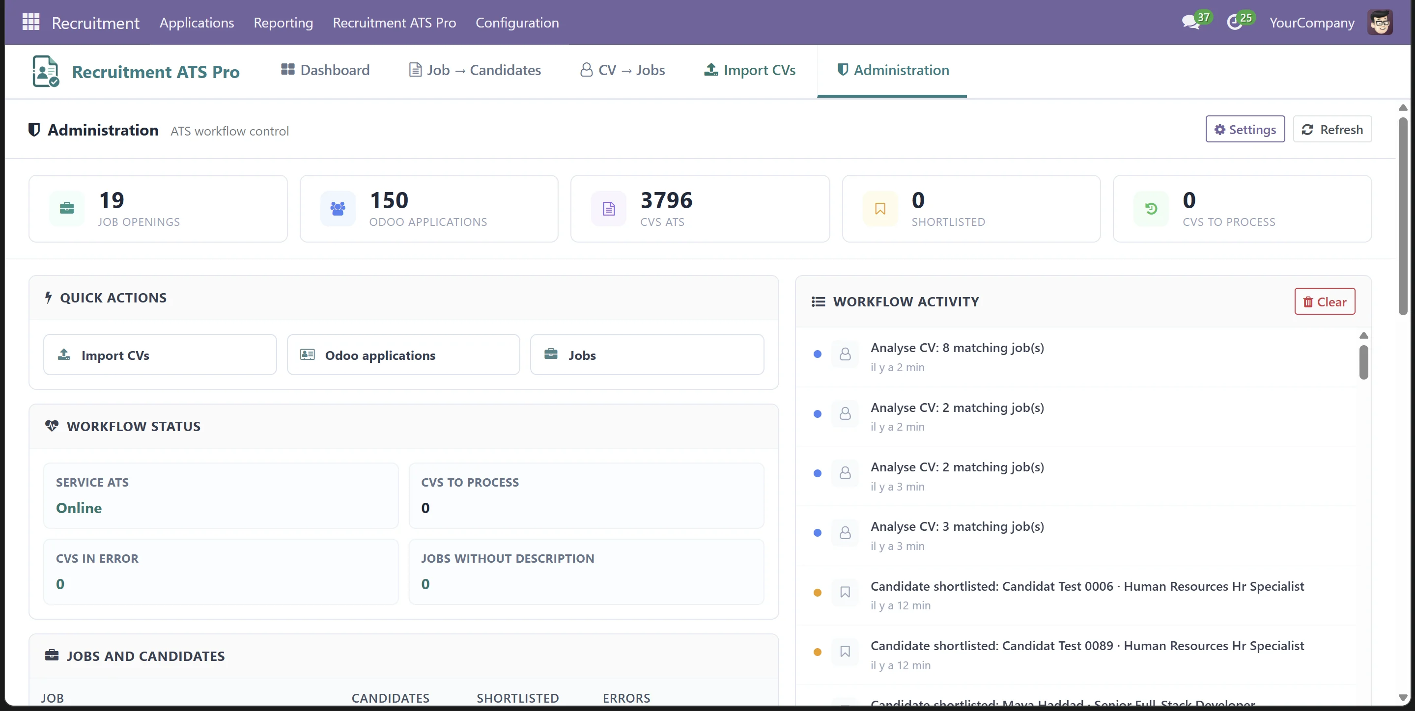 Recruitment ATS Pro: administration