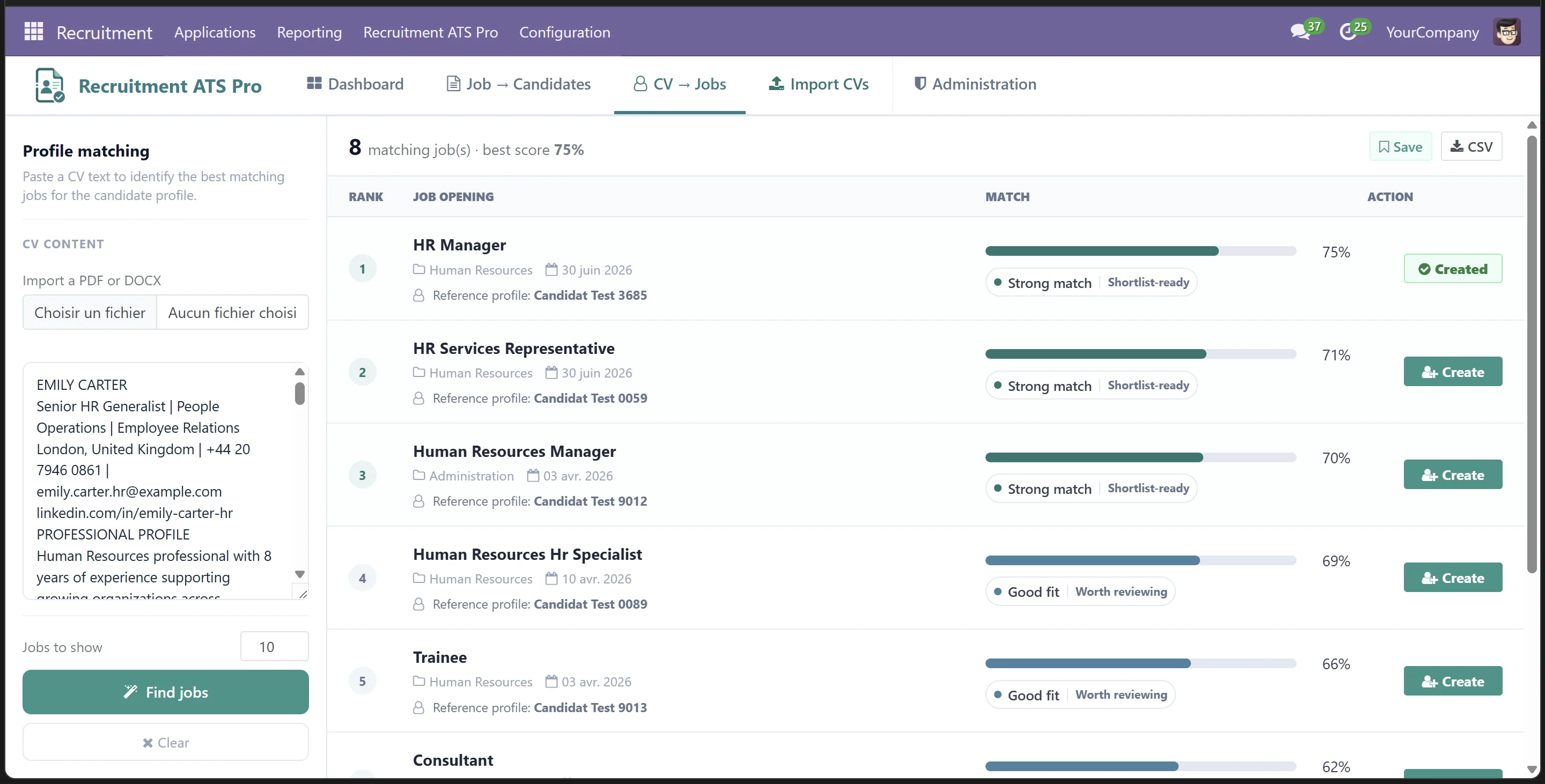 Recruitment ATS Pro: cv to jobs