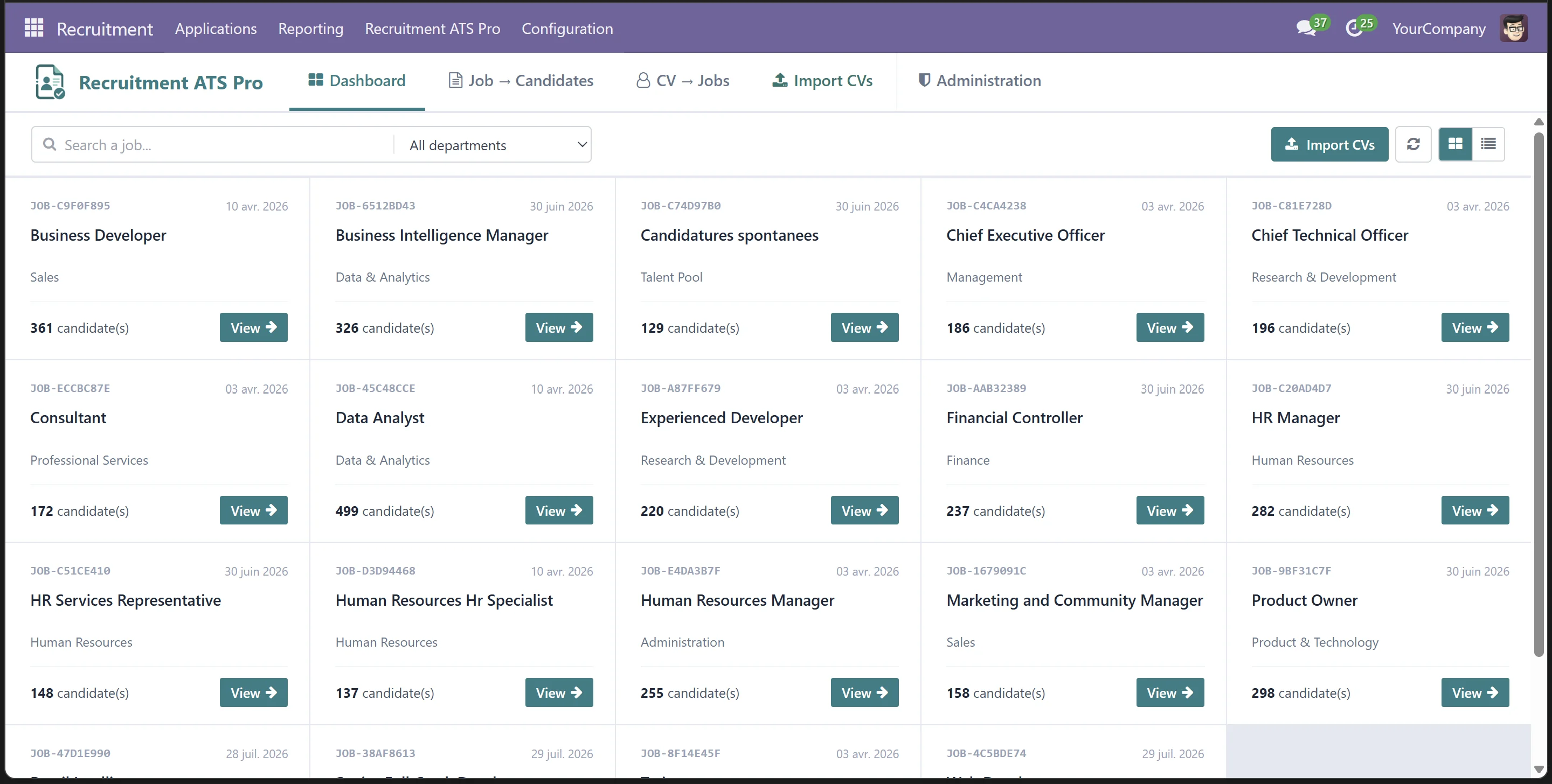 Recruitment ATS Pro: dashboard