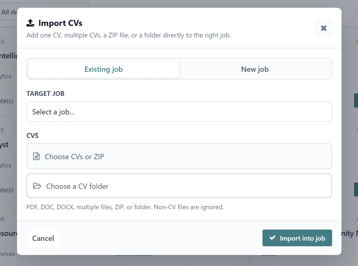 Recruitment ATS Pro: import existing job