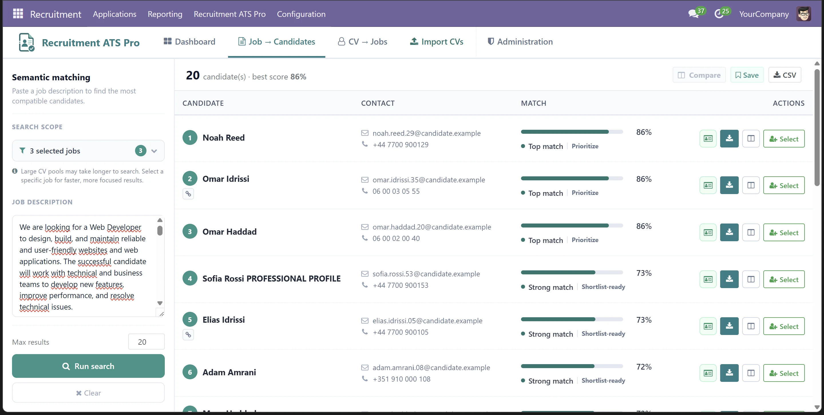 Recruitment ATS Pro: job to candidates