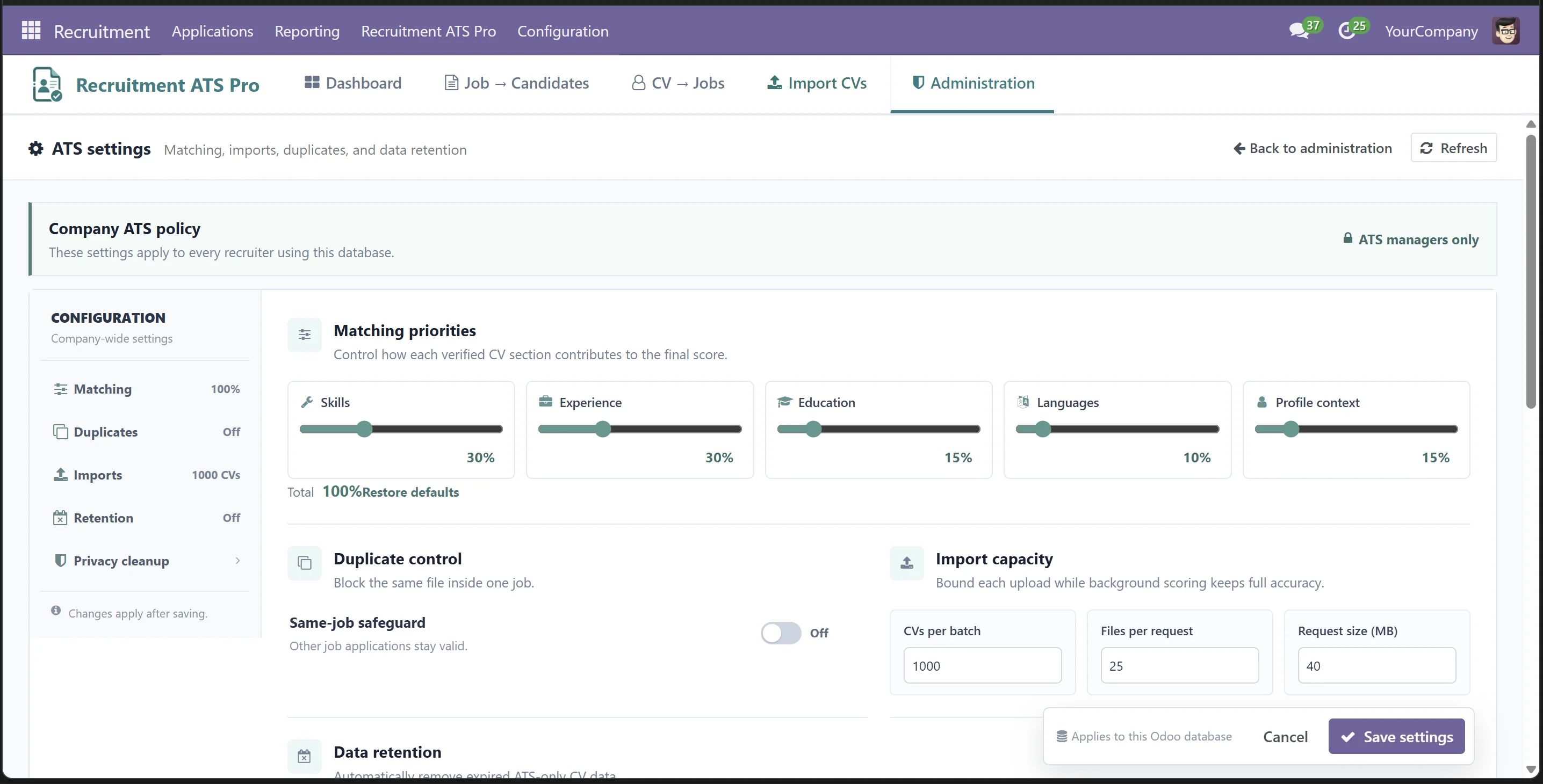Recruitment ATS Pro: matching priorities